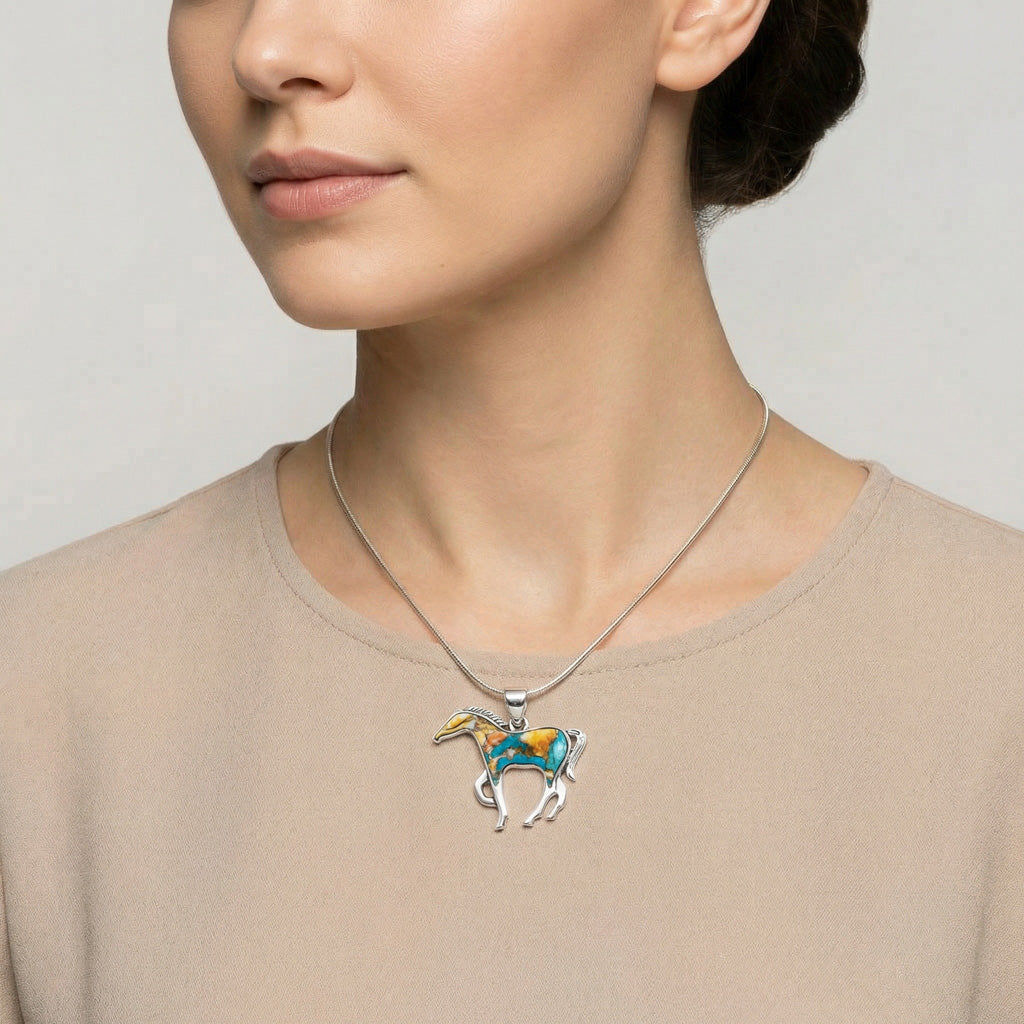 Horse Jewelry Pendant Sterling Silver Spiny Turquoise TQ P3049-SM-C89