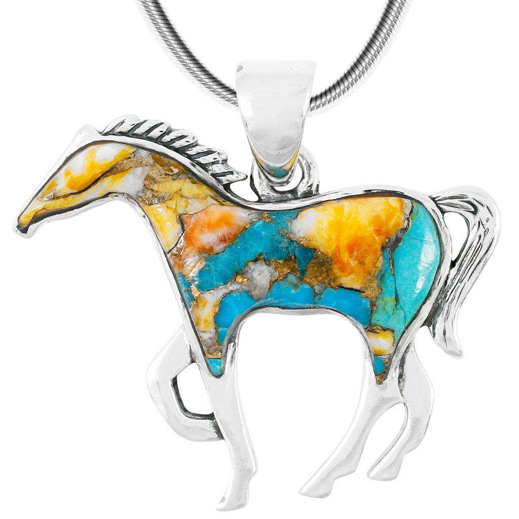 Spiny Turquoise Horse Pendant SilverBronzé P3049-SM-SB-C89