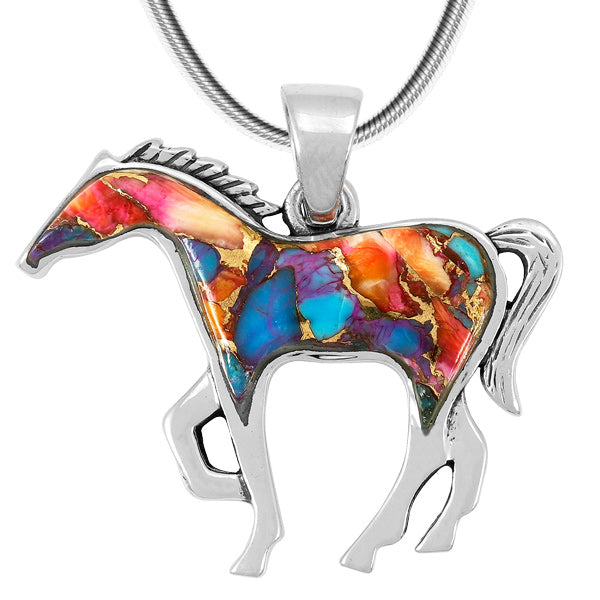 Horse Pendant Rainbow Spiny Turquoise Sterling Silver P3049-SM-C91