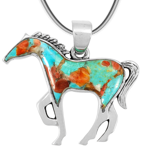 Horse Pendant Sprinkles Spiny Turquoise Sterling Silver P3049-SM-C93