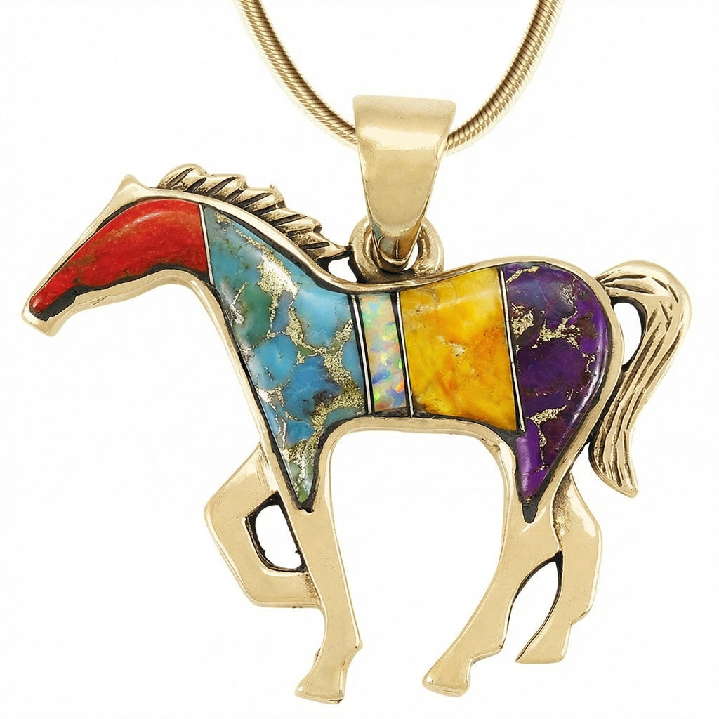 Multi Gemstone Horse Pendant GoldCopper™ P3049-SM-GB-C00