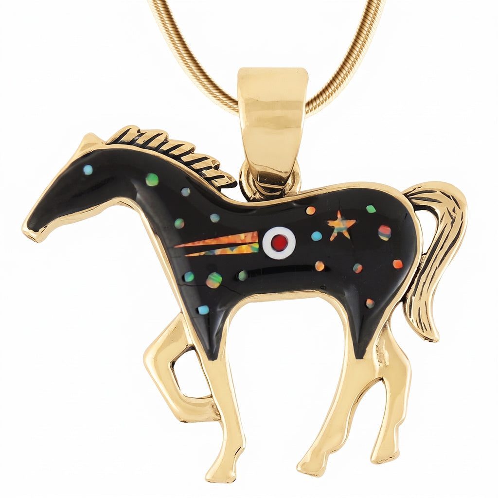 Black & Opal Shooting Stars Horse Pendant GoldCopper P3049-SM-GB-C27