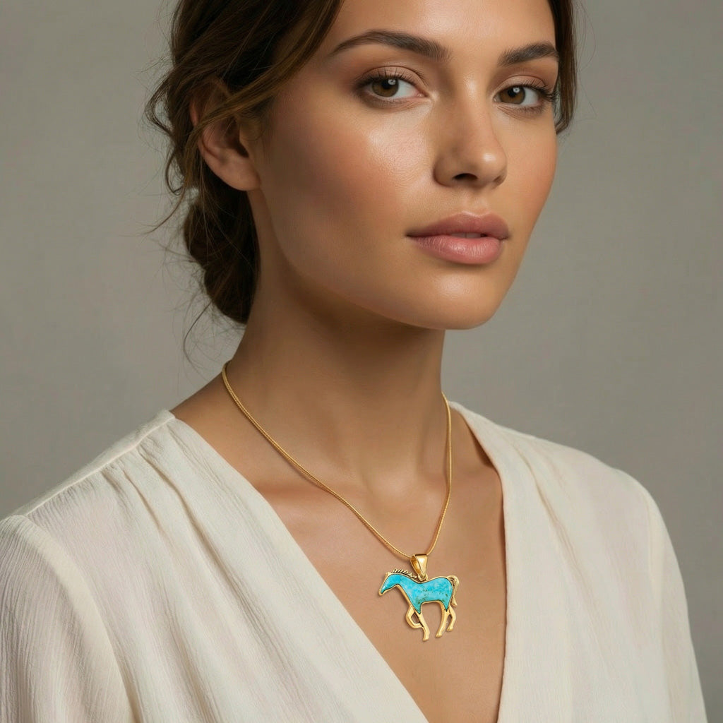 Turquoise Horse Pendant GoldBrass P3049-SM-GB-C75