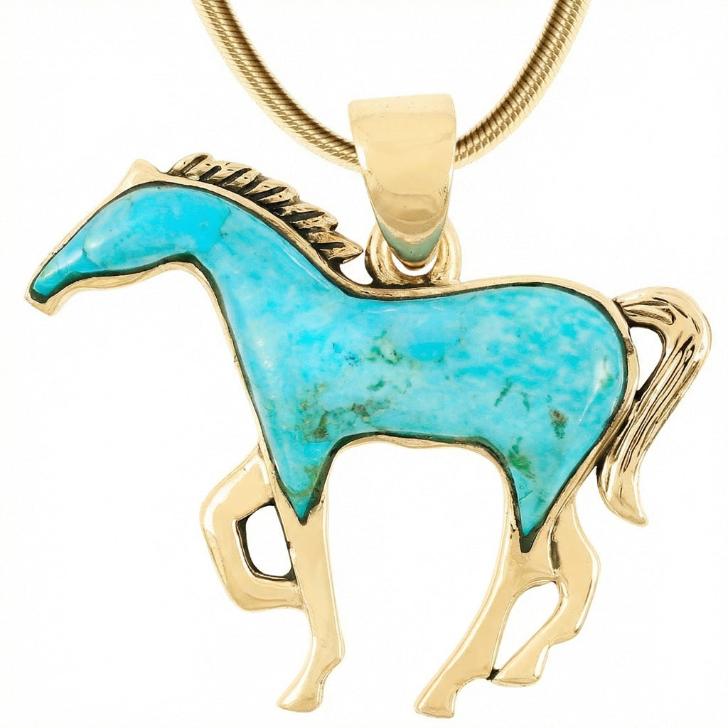 Turquoise Horse Pendant GoldBrass P3049-SM-GB-C75