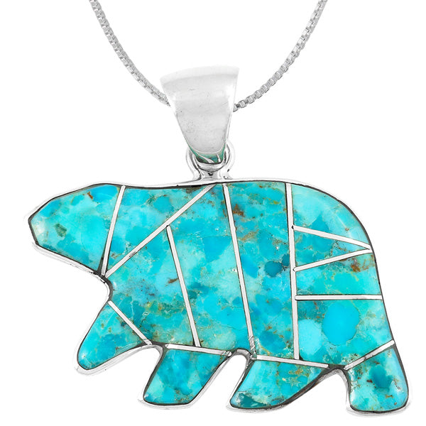 Sterling Silver Bear Pendant Turquoise P3052-C05