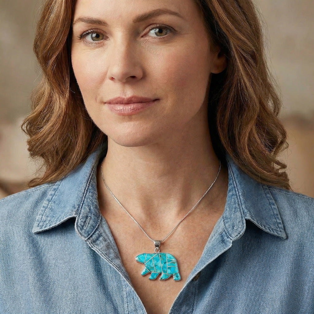 Sterling Silver Bear Pendant Turquoise P3052-C05