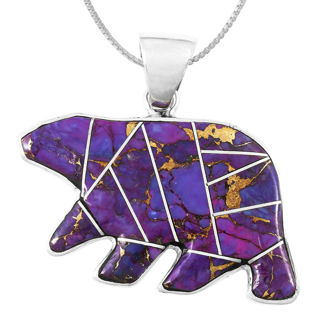 Purple Turquoise Bear Pendant Sterling Silver P3052-C07