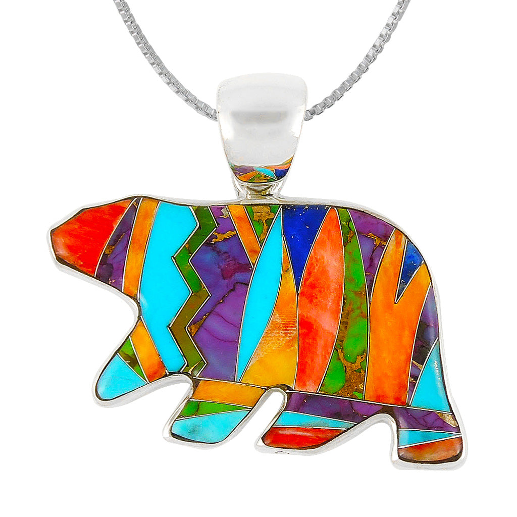 Sterling Silver Bear Pendant Multicolor P3052-C30