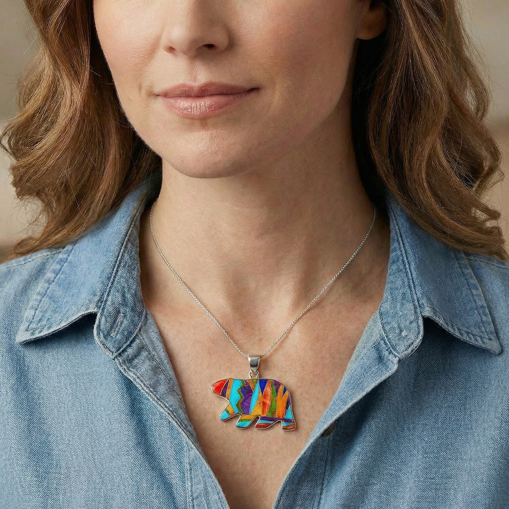 Sterling Silver Bear Pendant Multicolor P3052-C30
