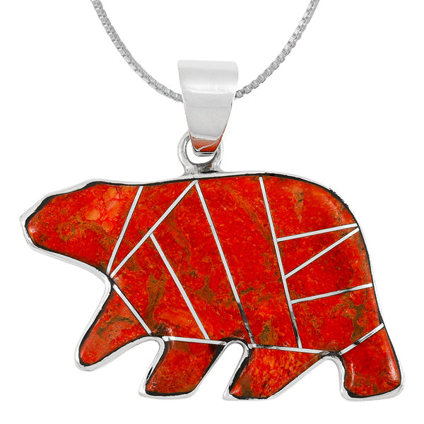 Bear Coral Pendant Sterling Silver P3052-C74