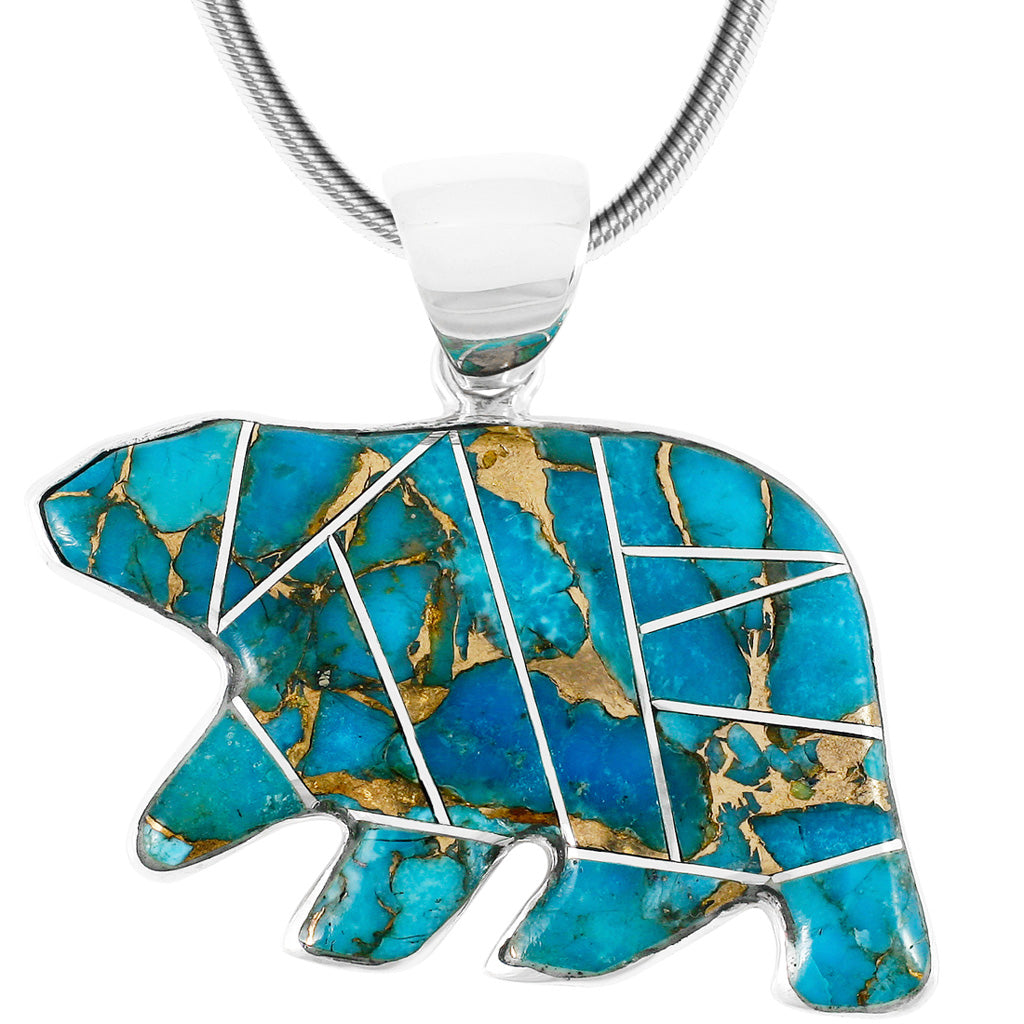 Sterling Silver Bear Pendant Matrix Turquoise P3052-C84