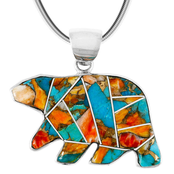 Sterling Silver Bear Pendant Spiny Turquoise P3052-C89