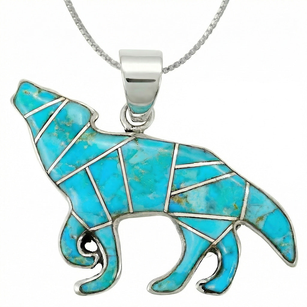 Turquoise Coyote Wolf Pendant Sterling Silver P3057-C05