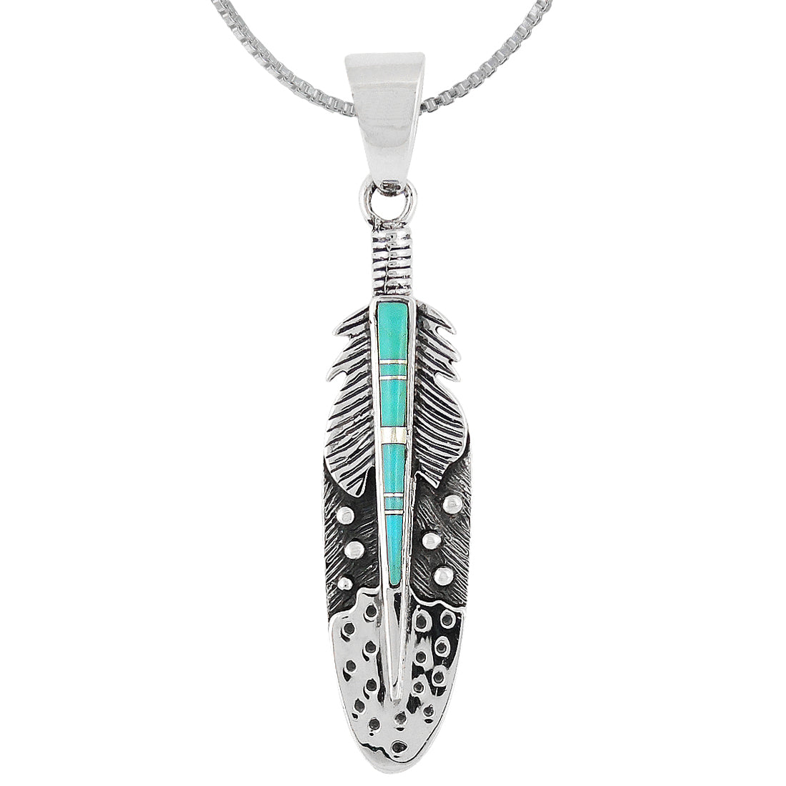 Sterling Silver Feather Pendant Turquoise P3058-C05