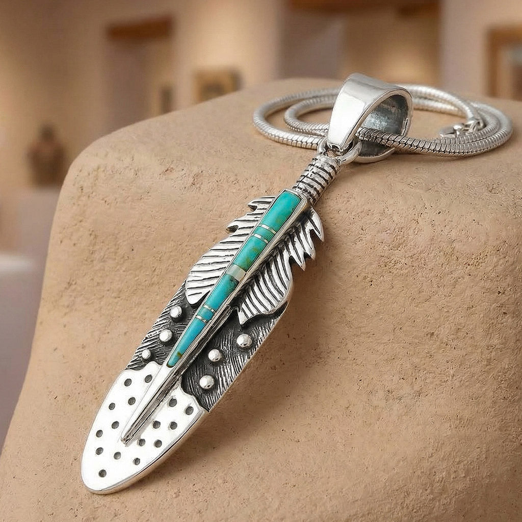 Sterling Silver Feather Pendant Turquoise P3058-C05