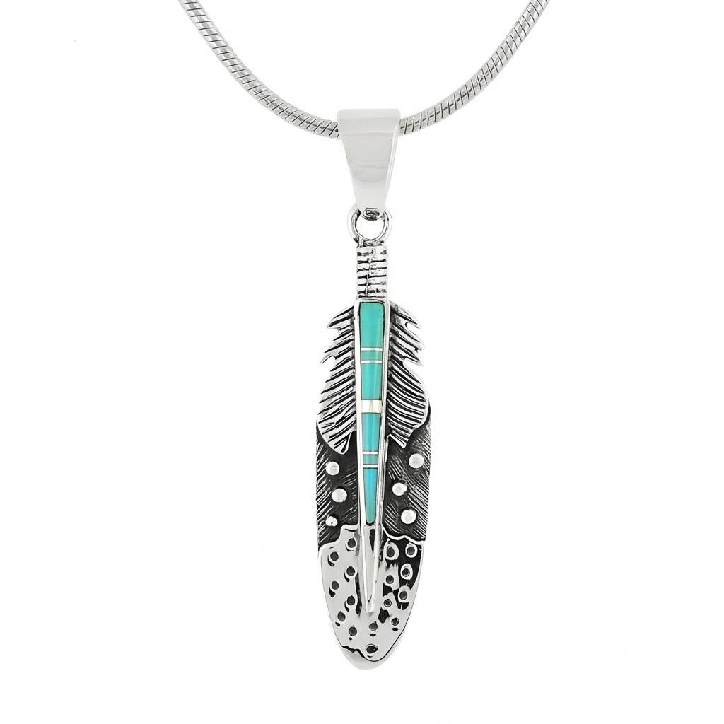 Turquoise Feather Pendant SilverBronzé P3058-SB-C05