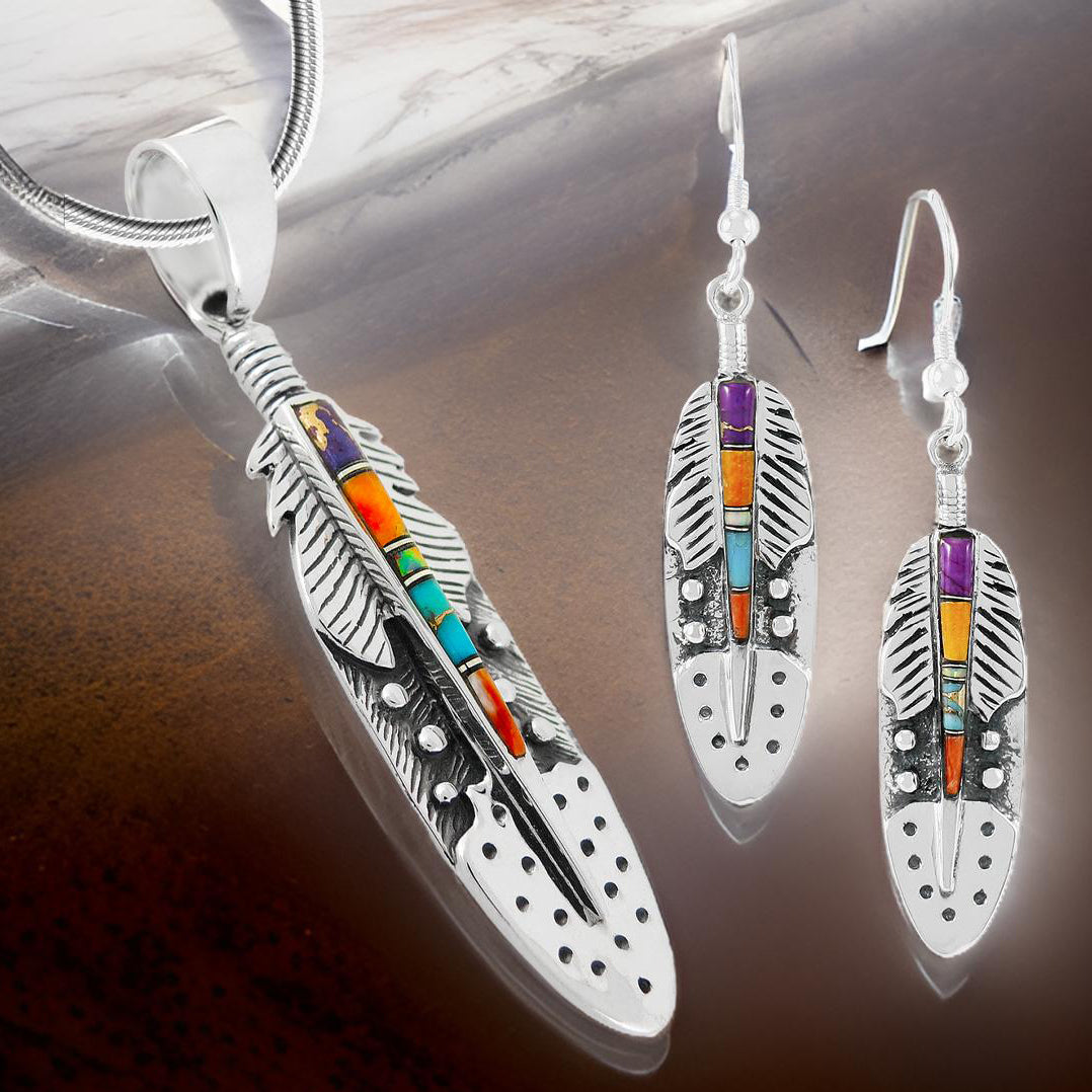 Multicolor Feather Earrings Sterling Silver E1244-C00