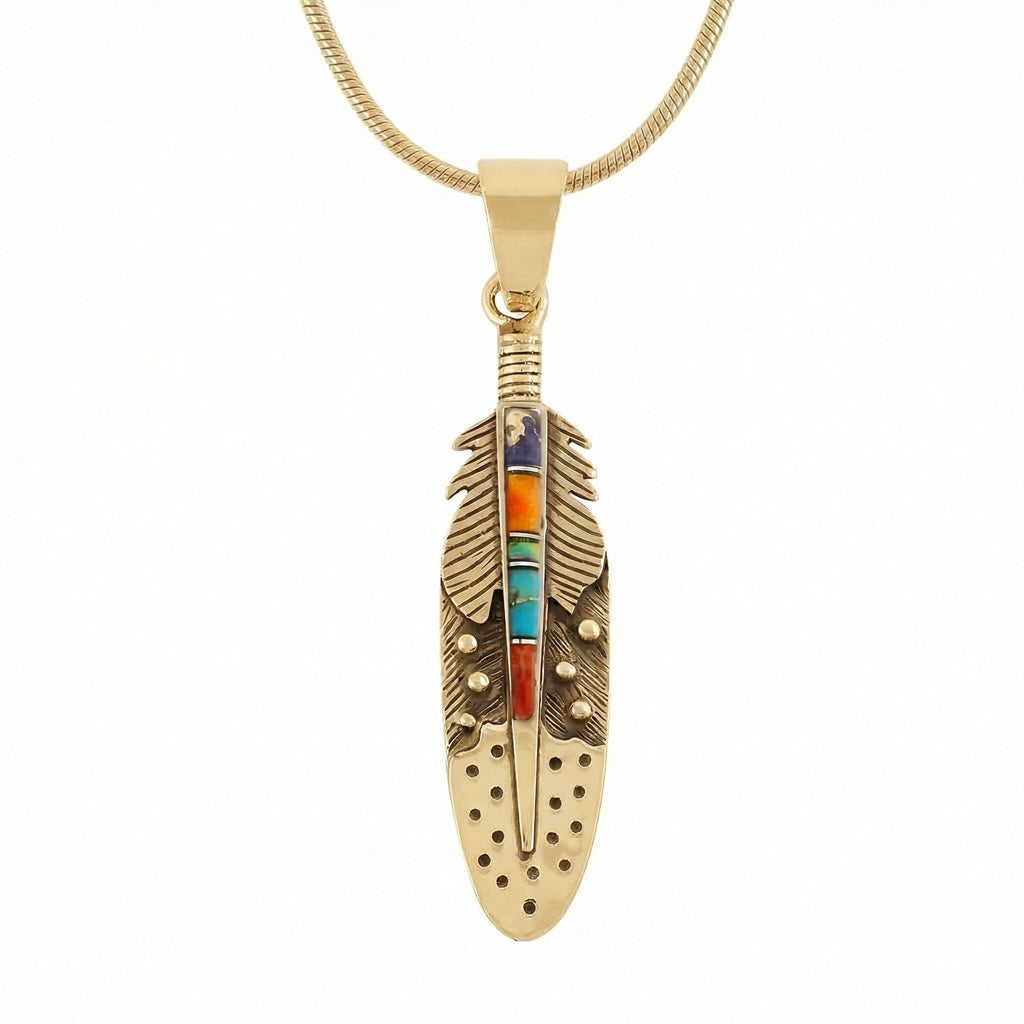 Multi Gemstone Feather Pendant GoldCopper™ P3058-GB-C00
