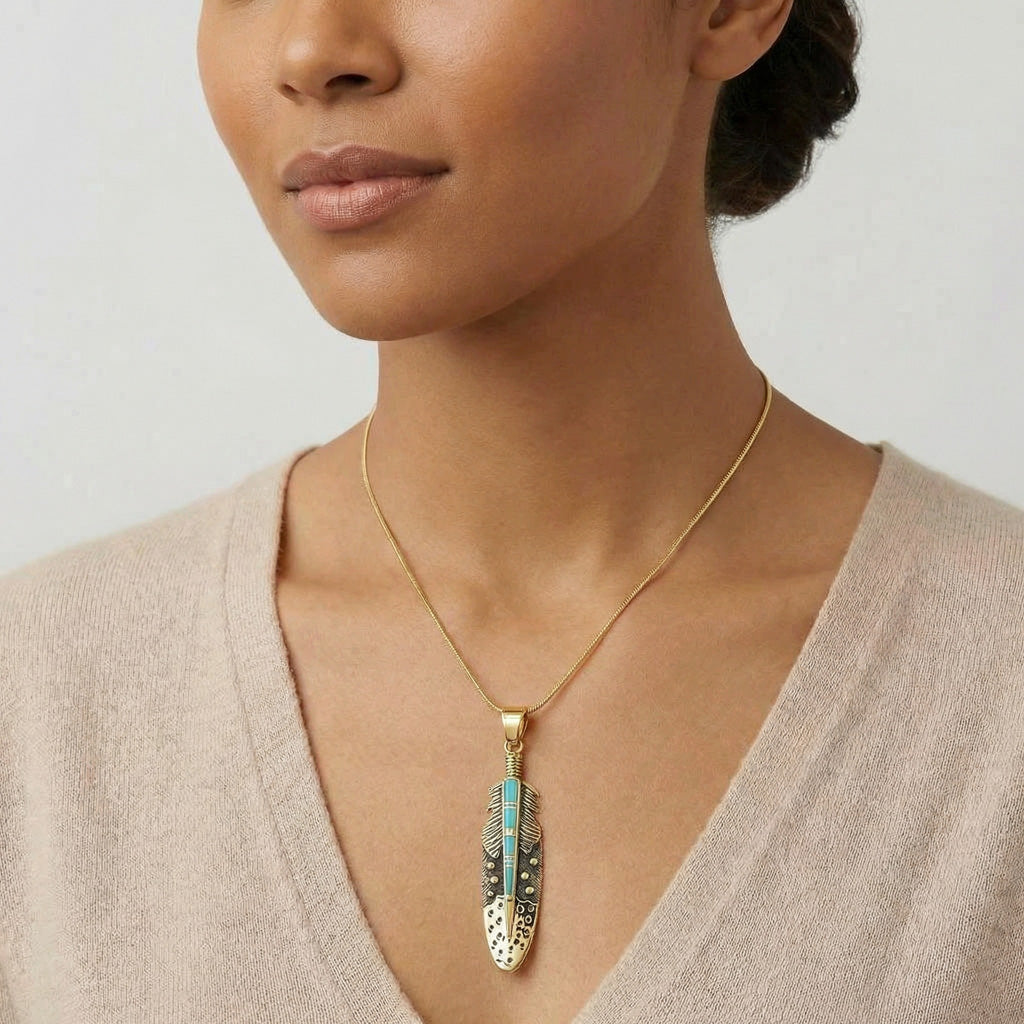 Turquoise Feather Pendant GoldCopper™ P3058-GB-C05