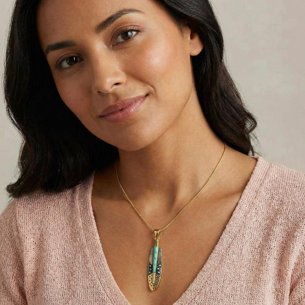 Turquoise Feather Pendant GoldCopper™ P3058-GB-C05