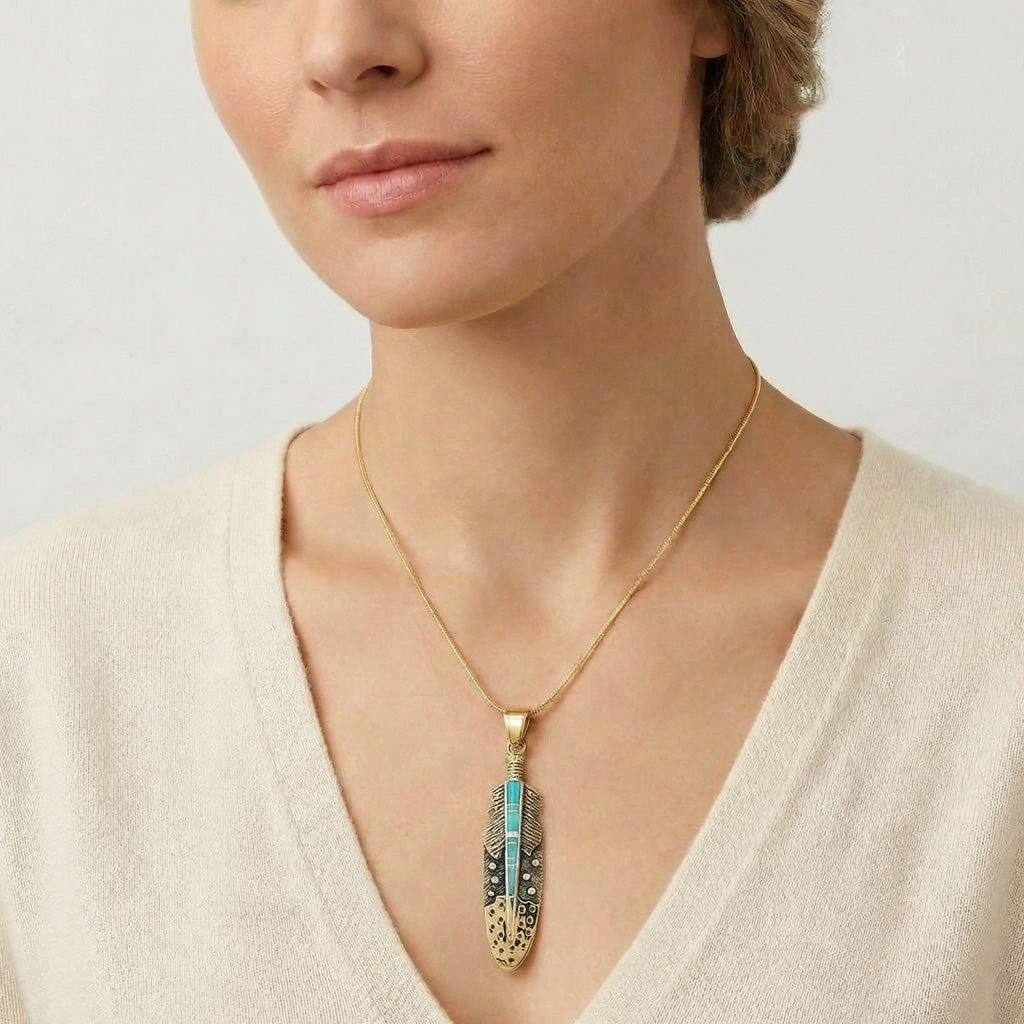 Turquoise Feather Pendant GoldCopper™ P3058-GB-C05