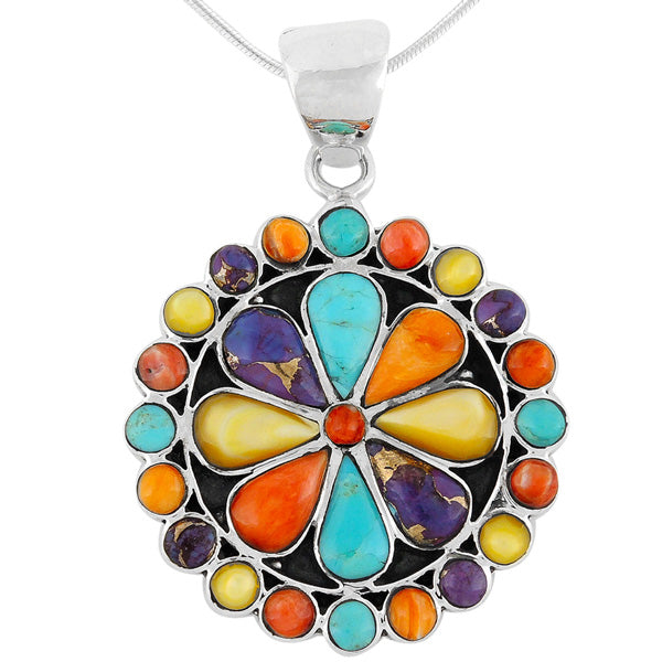 Sterling Silver Flower Pendant Multicolor P3060-C71