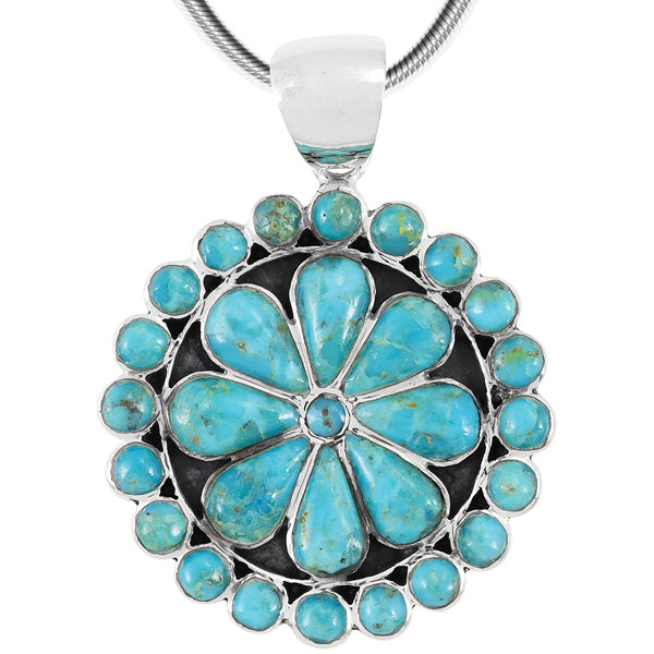 Sterling Silver Flower Pendant Turquoise P3060-C75