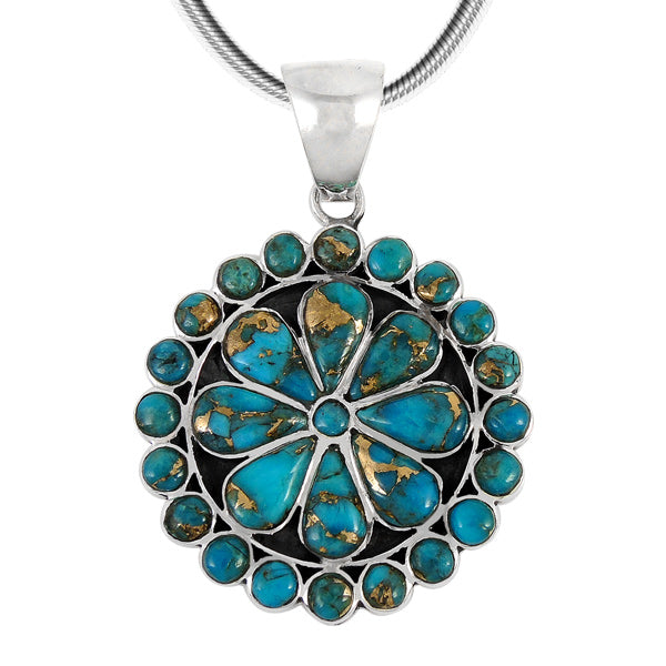 Sterling Silver Flower Pendant Matrix Turquoise P3060-C84