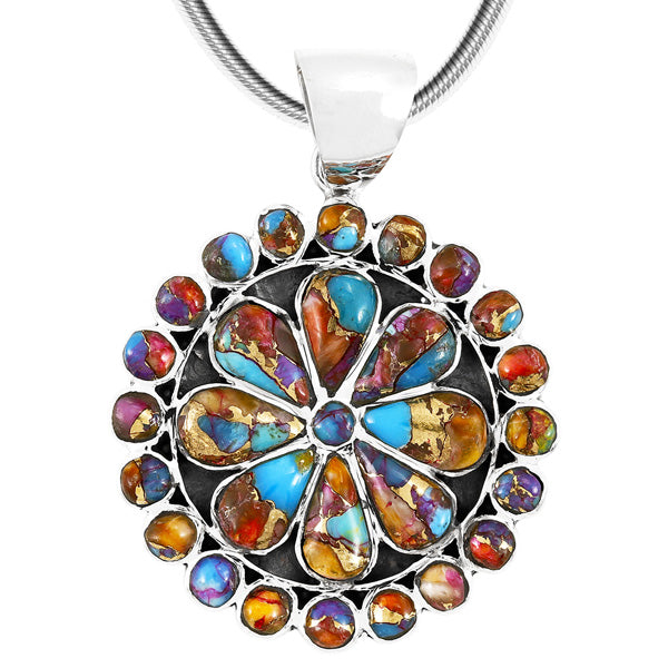 Rainbow Spiny Turquoise Pendant Sterling Silver P3060-C91