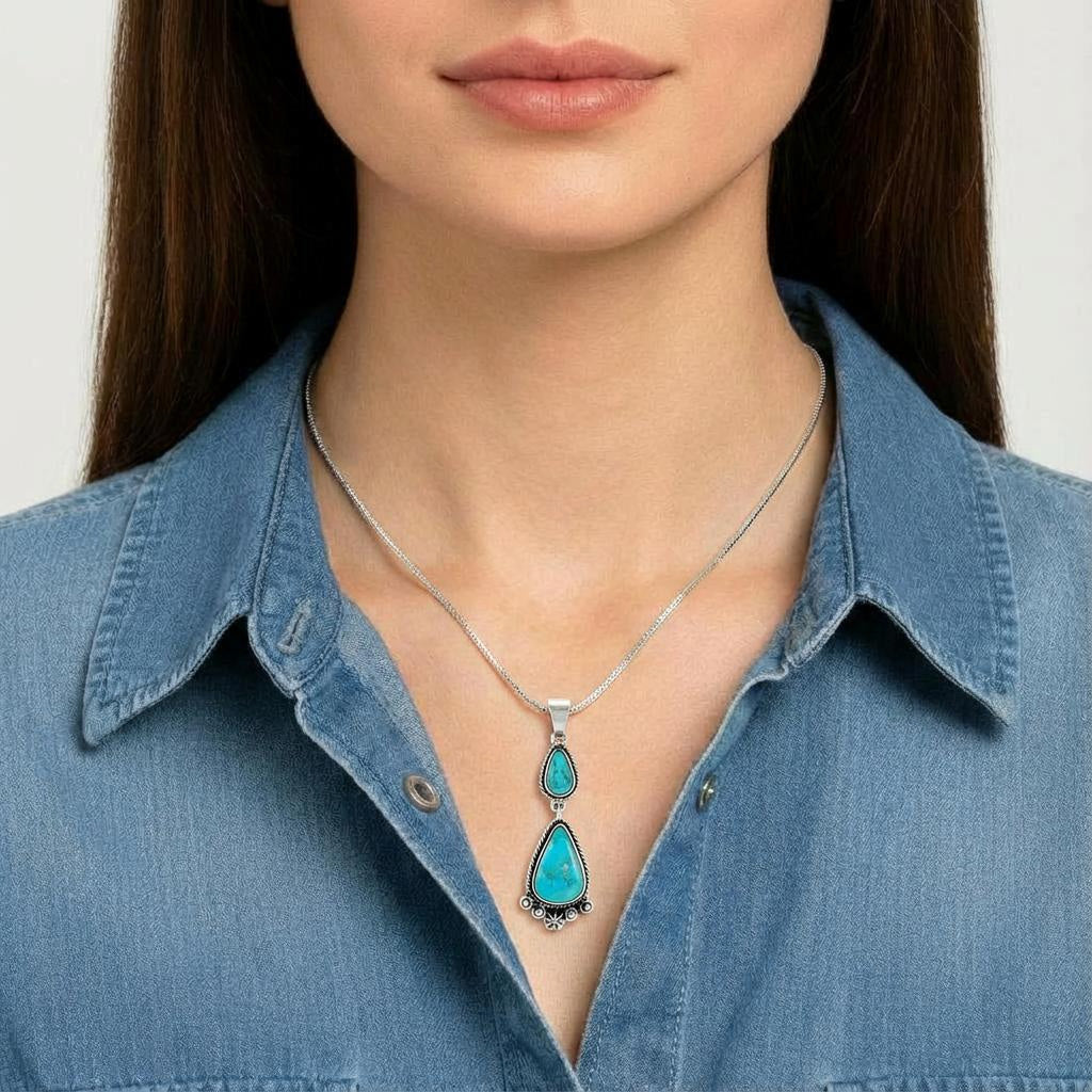 Turquoise Pendant & Earrings Set Sterling Silver PE4065-C75