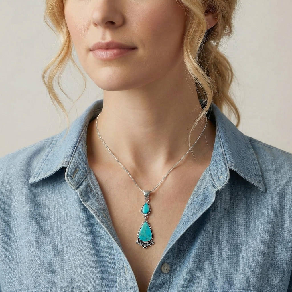 Sterling Silver Dangle Pendant Turquoise P3061-C75