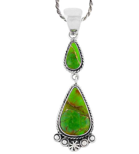 Sterling Silver Dangle Pendant Green Turquoise P3061-C76