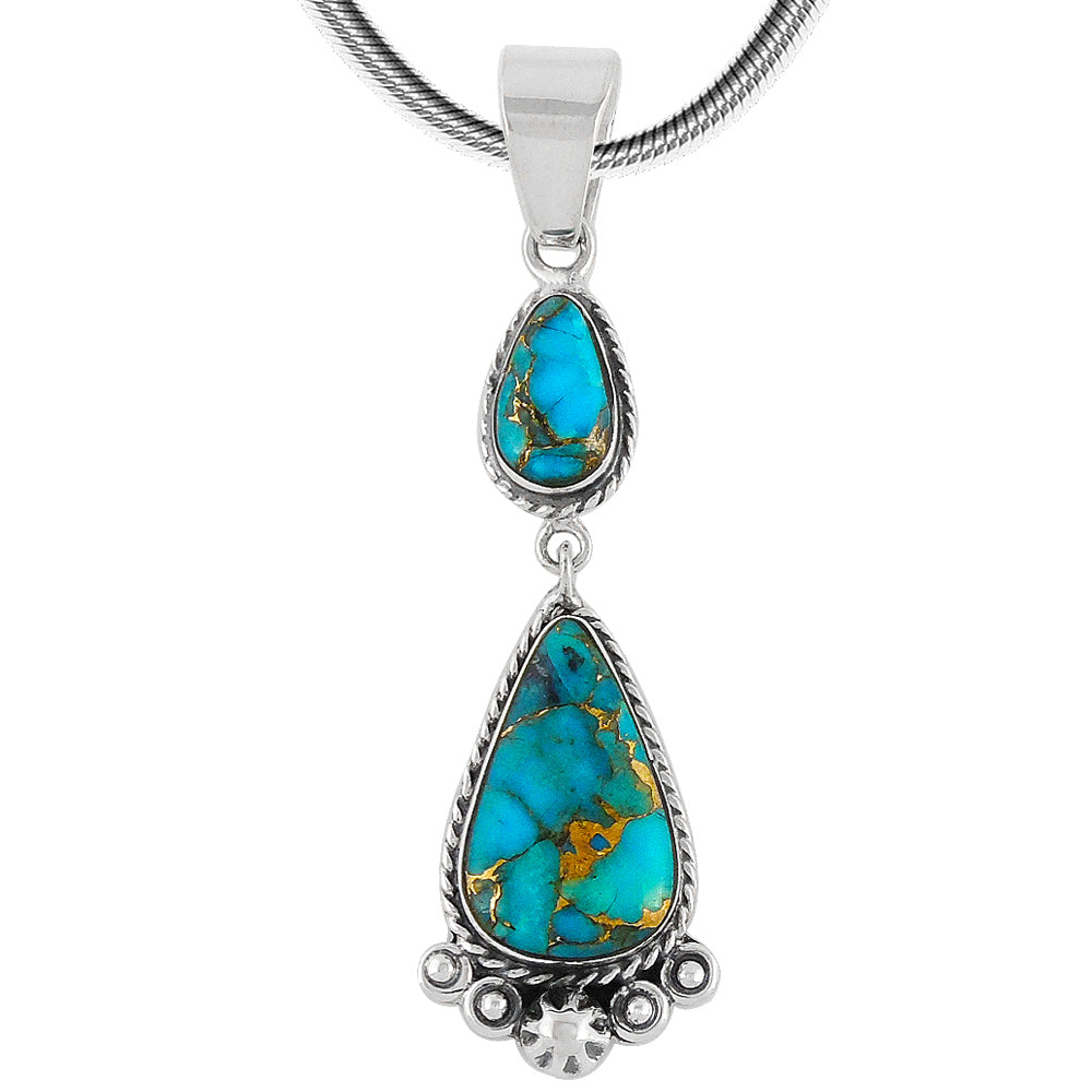 Sterling Silver Dangle Pendant Matrix Turquoise P3061-C84