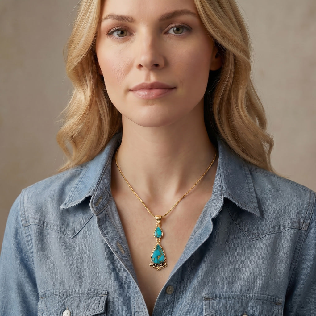 Matrix Turquoise Pendant GoldCopper P3061-GB-C84
