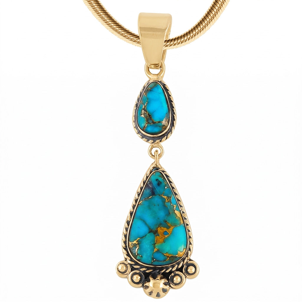 Matrix Turquoise Pendant GoldCopper P3061-GB-C84