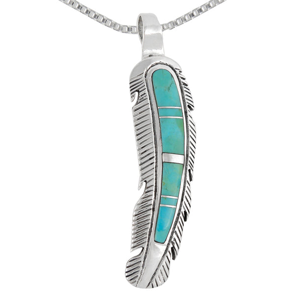 Sterling Silver Feather Pendant Turquoise P3065-C05