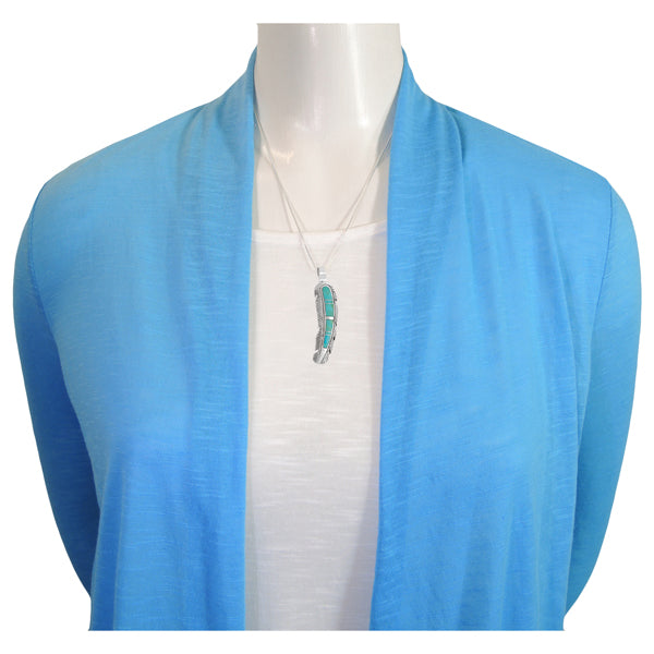 Sterling Silver Feather Pendant Turquoise P3065-C05