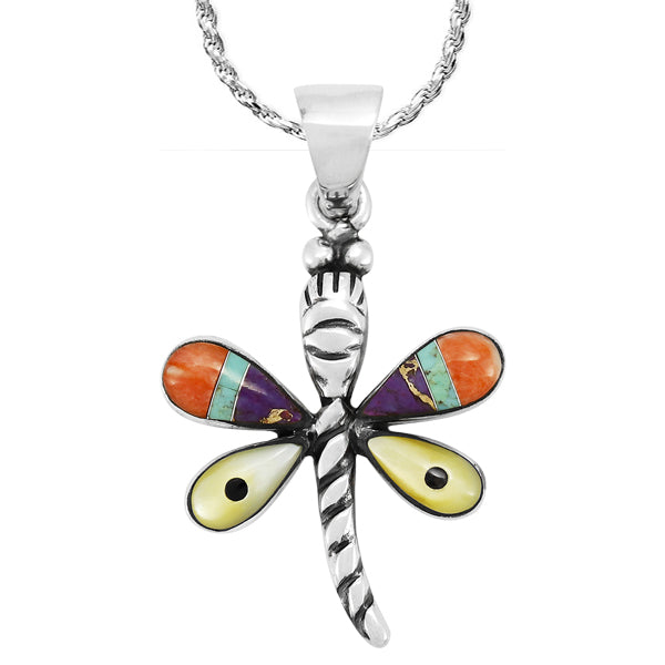Mult Gemstone Mini Dragonfly Pendant Sterling Silver P3071-SM-C00