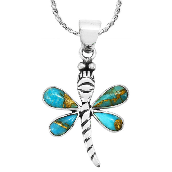 Matrix Turquoise Mini Dragonfly Pendant Sterling Silver P3071-SM-C84