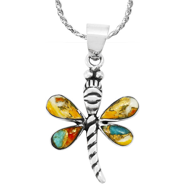 Spiny Turquoise Mini Dragonfly Pendant Sterling Silver P3071-SM-C89