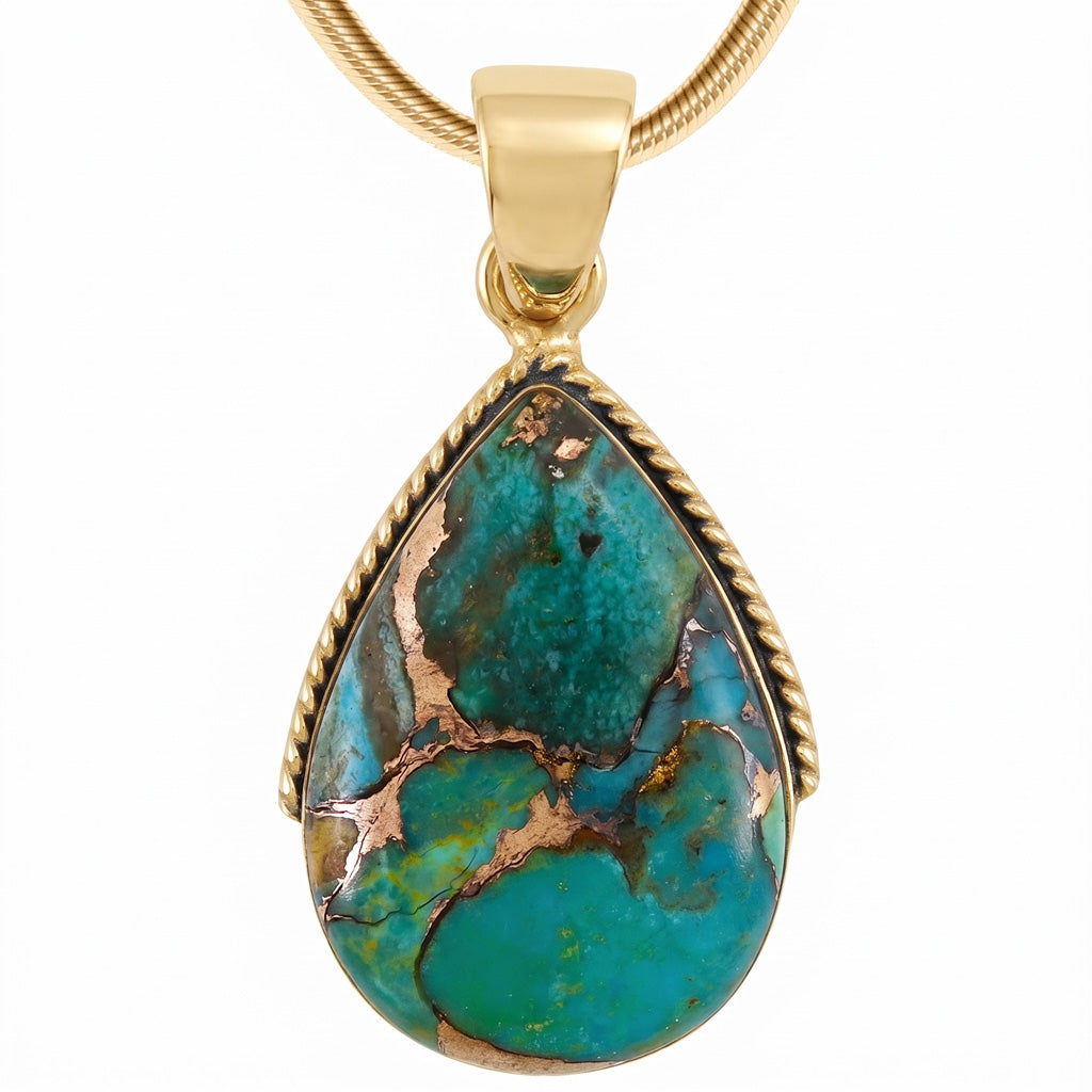 Matrix Turquoise Pendant GoldCopper P3075-BAIL-GB-C84