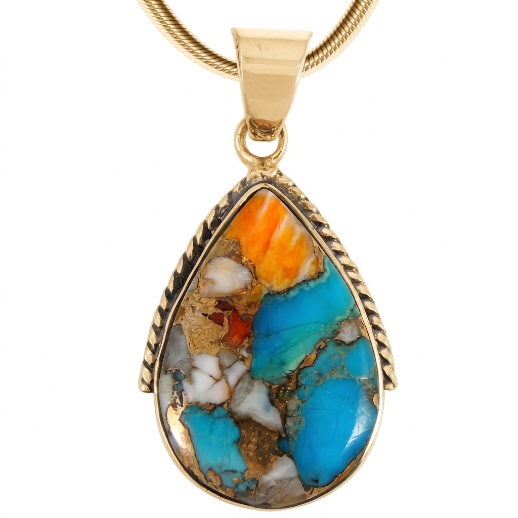 Spiny Turquoise Pendant GoldCopper P3075-BAIL-GB-C89