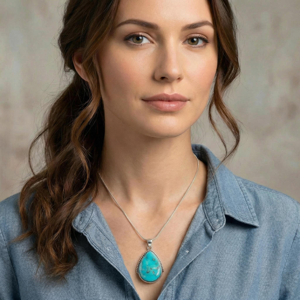 Turquoise Pendant Sterling Silver P3075-BAIL-C75