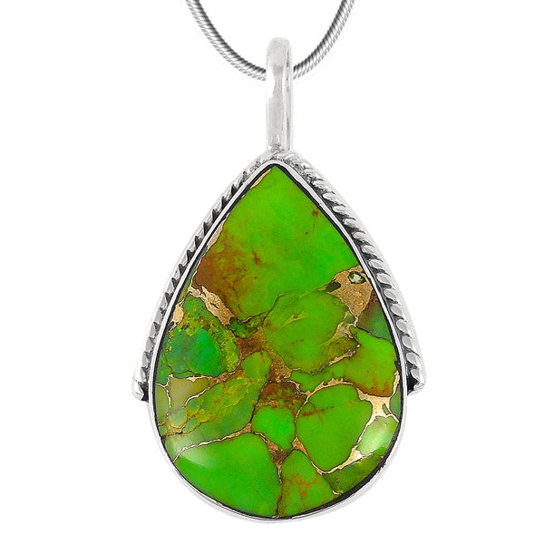 Green Turquoise Pendant Sterling Silver P3075-C76