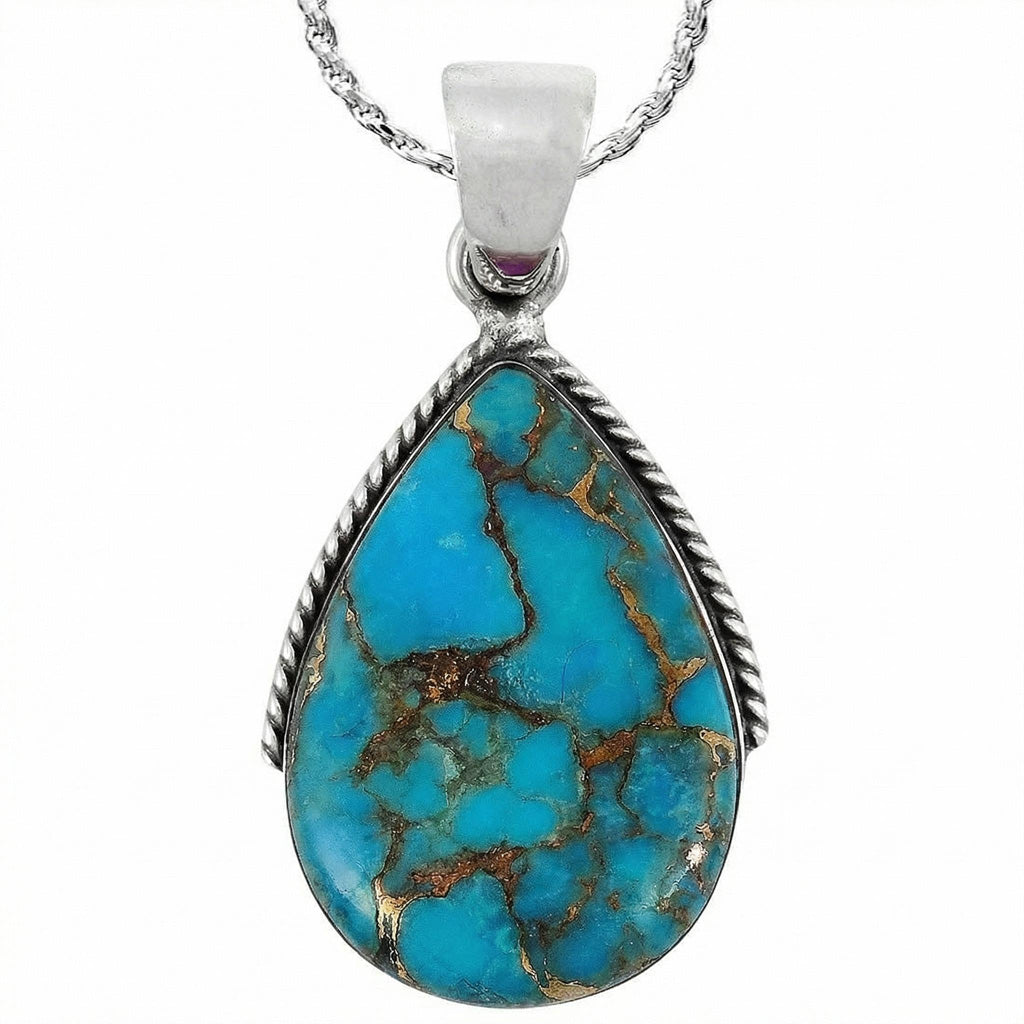 Matrix Turquoise Pendant SilveryCopper™ P3075-BAIL-SB-C84