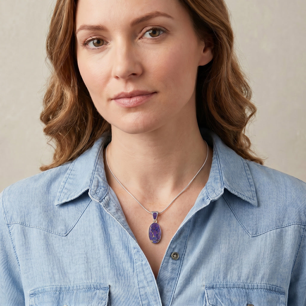 Sterling Silver Pendant Purple Turquoise P3076-C77