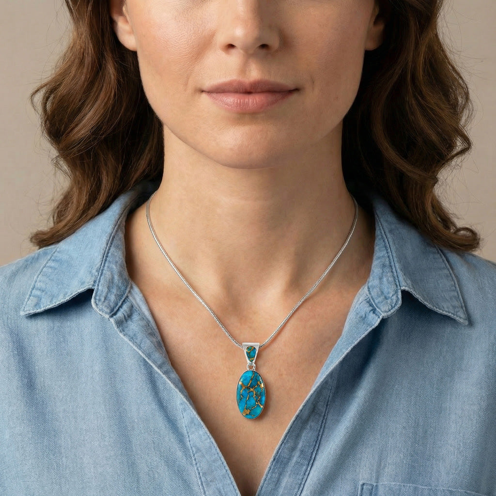 Matrix Turquoise Pendant SilverBronzé P3076-SB-C84