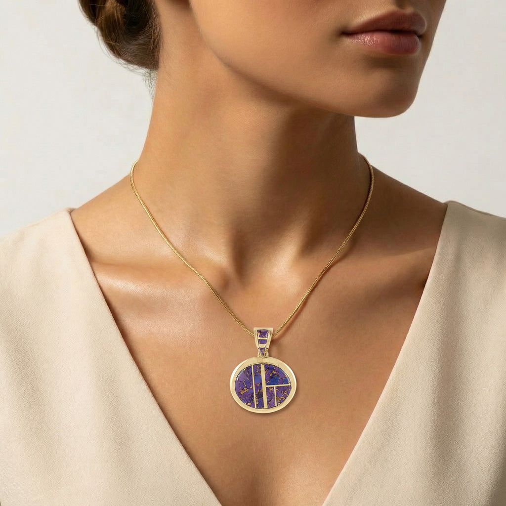 Purple Turquoise Pendant GoldBrass P3082-GB-C07