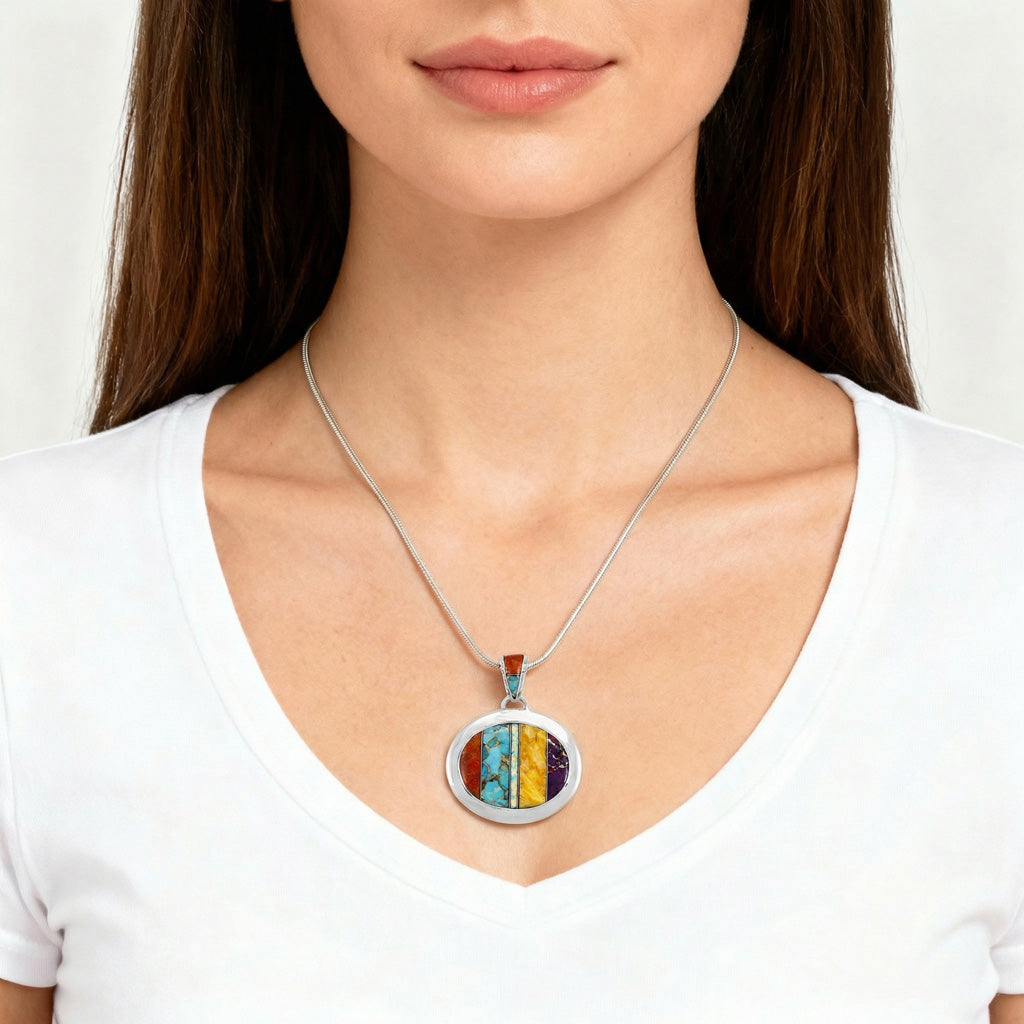 Multi Gemstone Pendant Sterling Silver P3082-LG-C00