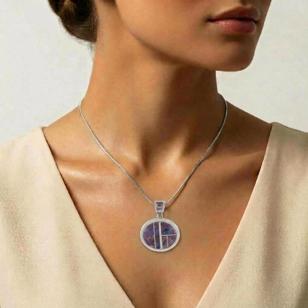 Purple Turquoise Pendant SilverBronzé P3082-SB-C07